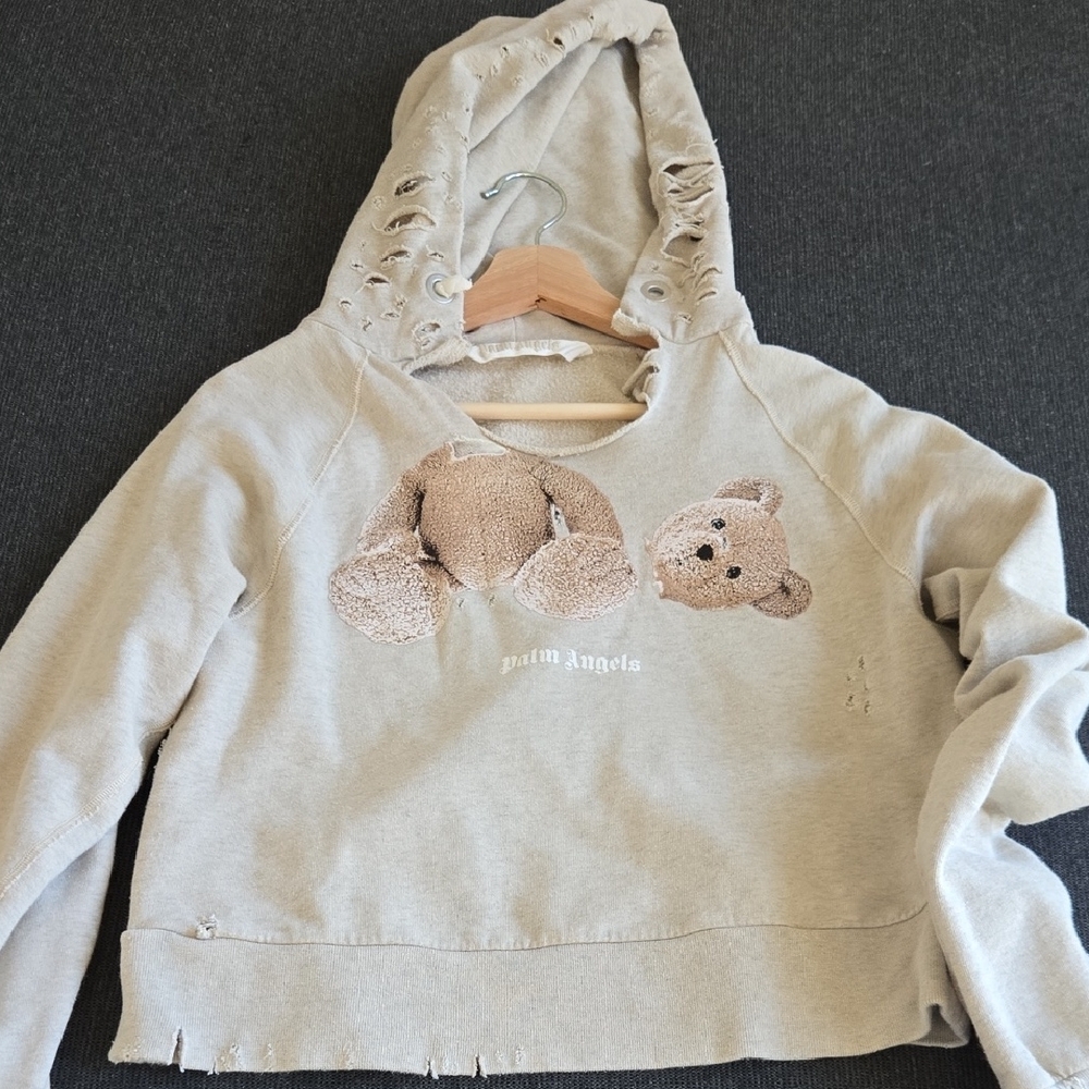 Palm Angles Beige Hoodie with Bear Design